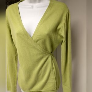 CF 100% Cashmere Soft Green Wrap V-neck Long Sleeve Sweater Size 42 M